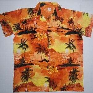 King Kameha Mens Orange and Black Floral Short Sleeve Button Up Shirt Size XL